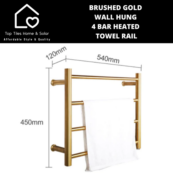 Brushed Gold Wall Hung 4 Bar Heated Towel Rail