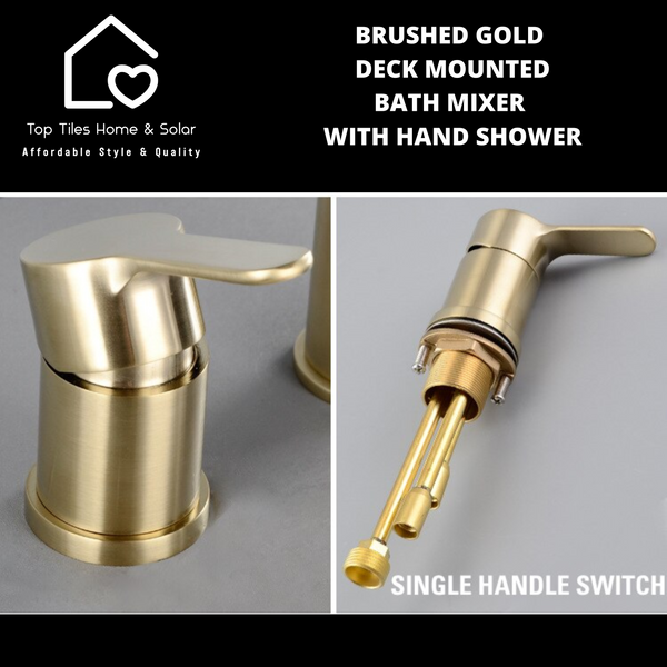 Brushed Gold Deck Mounted Bath Mixer With Hand Shower