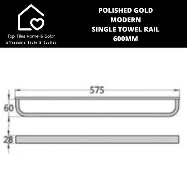 Polished Gold Modern Single Towel Rail - 600mm