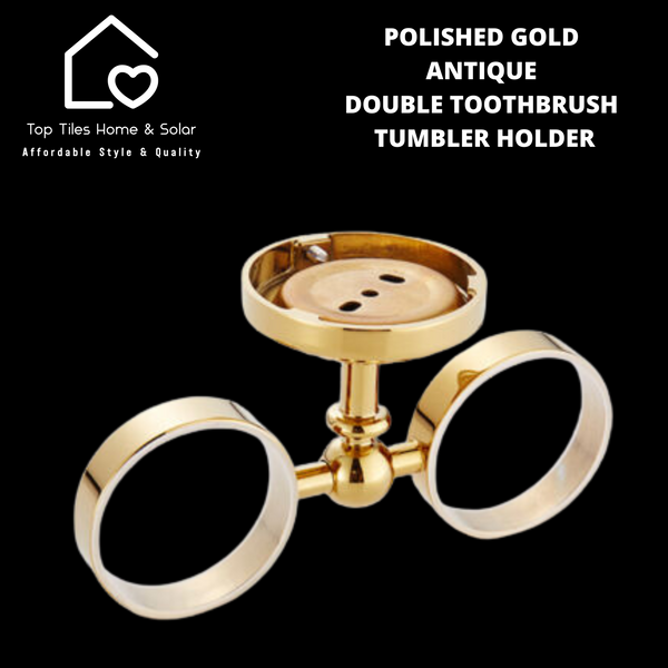 Polished Gold Antique Double Toothbrush Tumbler Holder