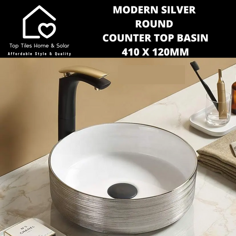 Modern Silver Round Counter Top Basin - 410 x 120mm