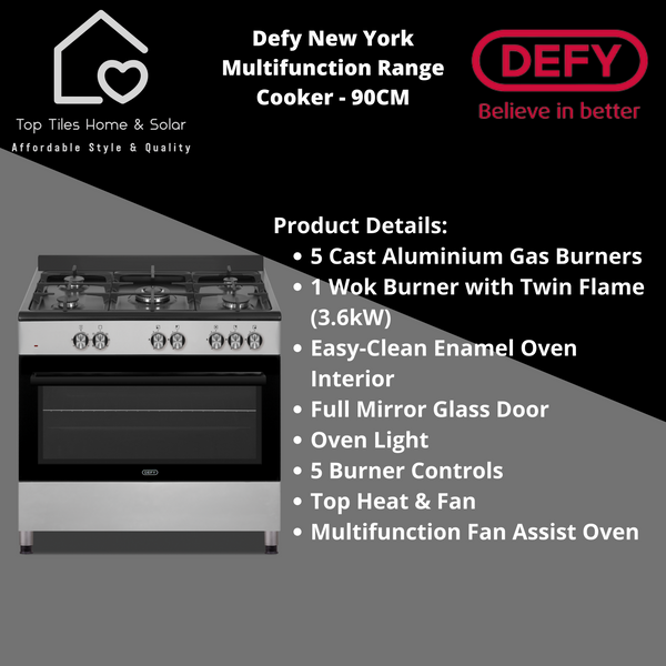 Defy Multifunction 5 Burner Gas Range Cooker - 90CM DGS902