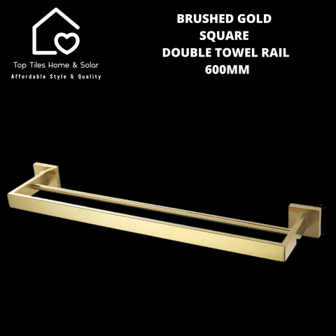 Brushed Gold Square Double Towel Rail - 600mm